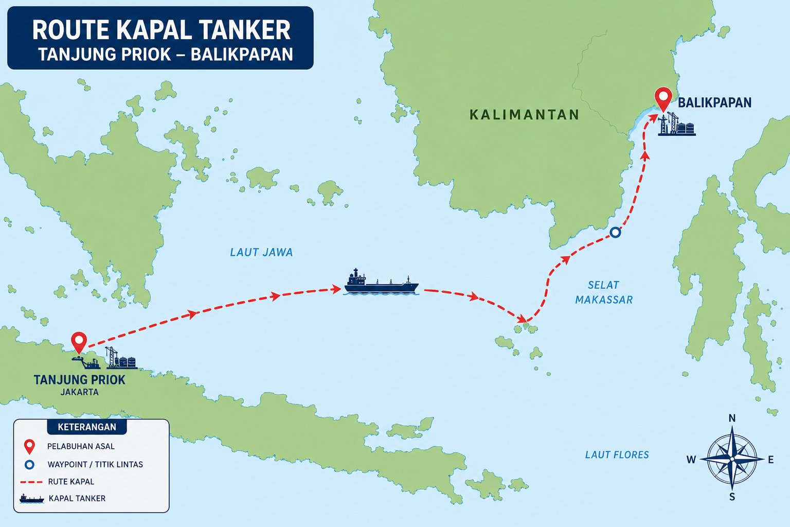 Route Kapal Tanker Tanjung Priok - Balikpapan